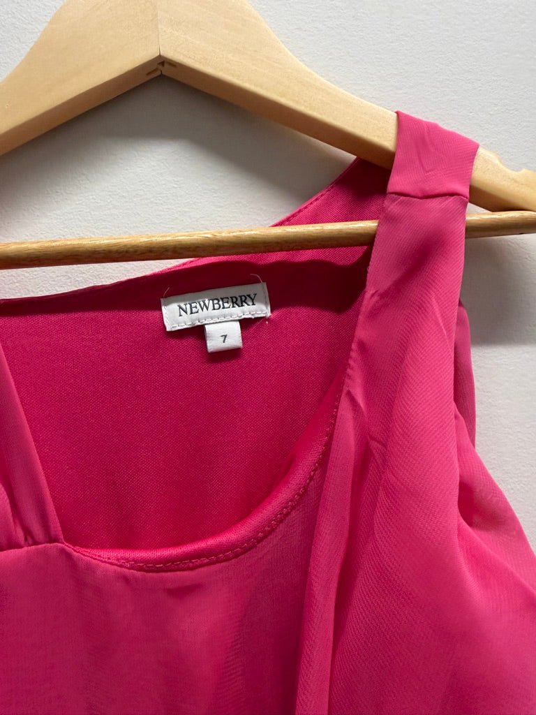 Newberry Tulle Dress – 7 | Pink Layered Orange Belt - Nest and Sprout-Consignment