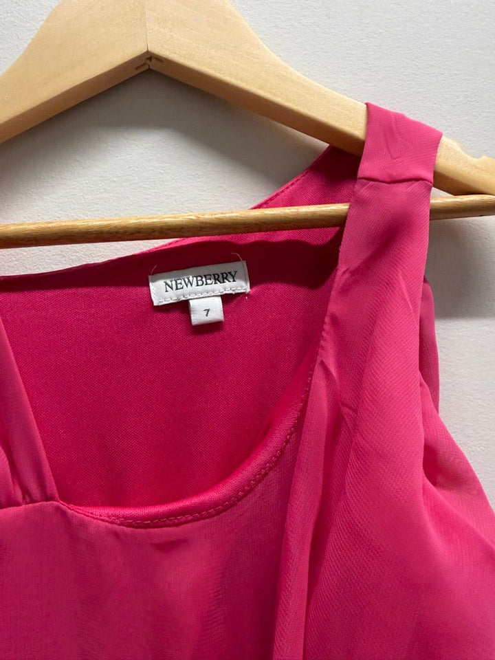Newberry Tulle Dress – 7 | Pink Layered Orange Belt - Nest and Sprout-Consignment