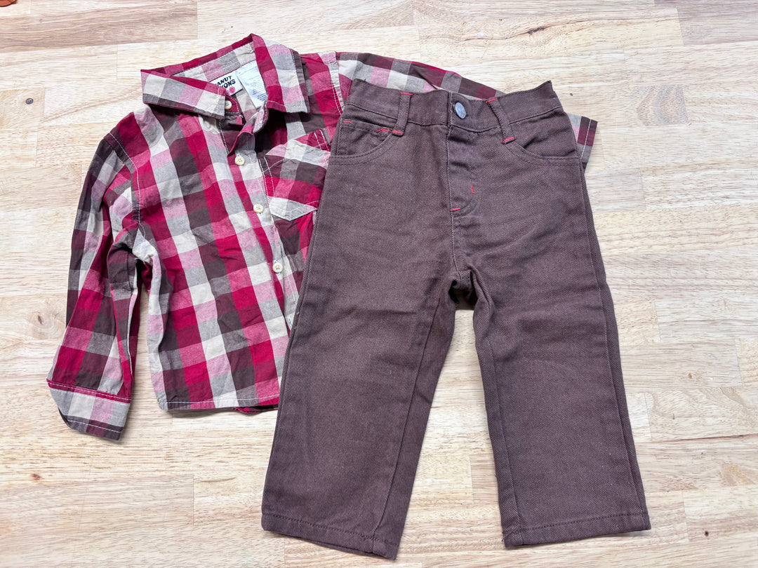 Peanut Buttons 12M Plaid Shirt & Chino Pants Set