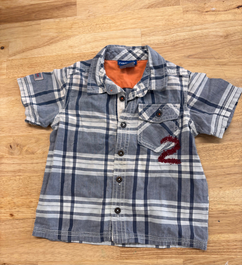 Naartjie 12–18M Plaid Button-Up Shirt – Blue