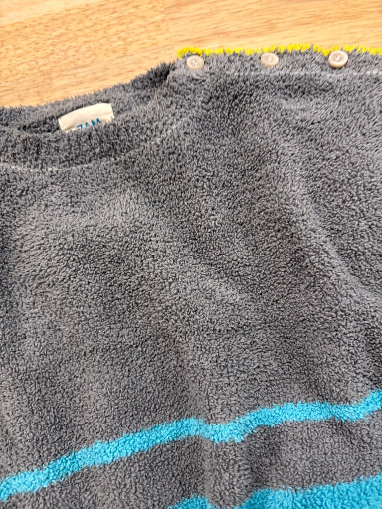 7AM Sherpa Sweater 1–2T – Grey/Blue Stripe - Nest and Sprout - Consignment