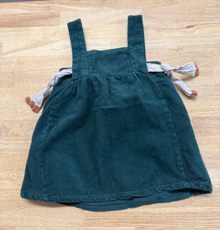 Zara Baby Corduroy Jumper Dress – 2–3Y | Green with Ties - Nest and Sprout - Consignment