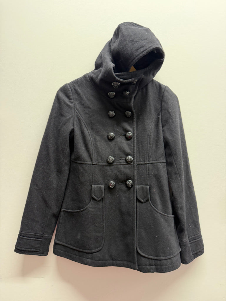 Louie Louie Vintage Pea Coat – XS (8–10Y Fit) | Black 50% Wool Hooded