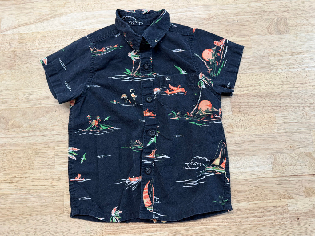Quiksilver Button-Up Shirt – 3Y | Black Float Plane Print