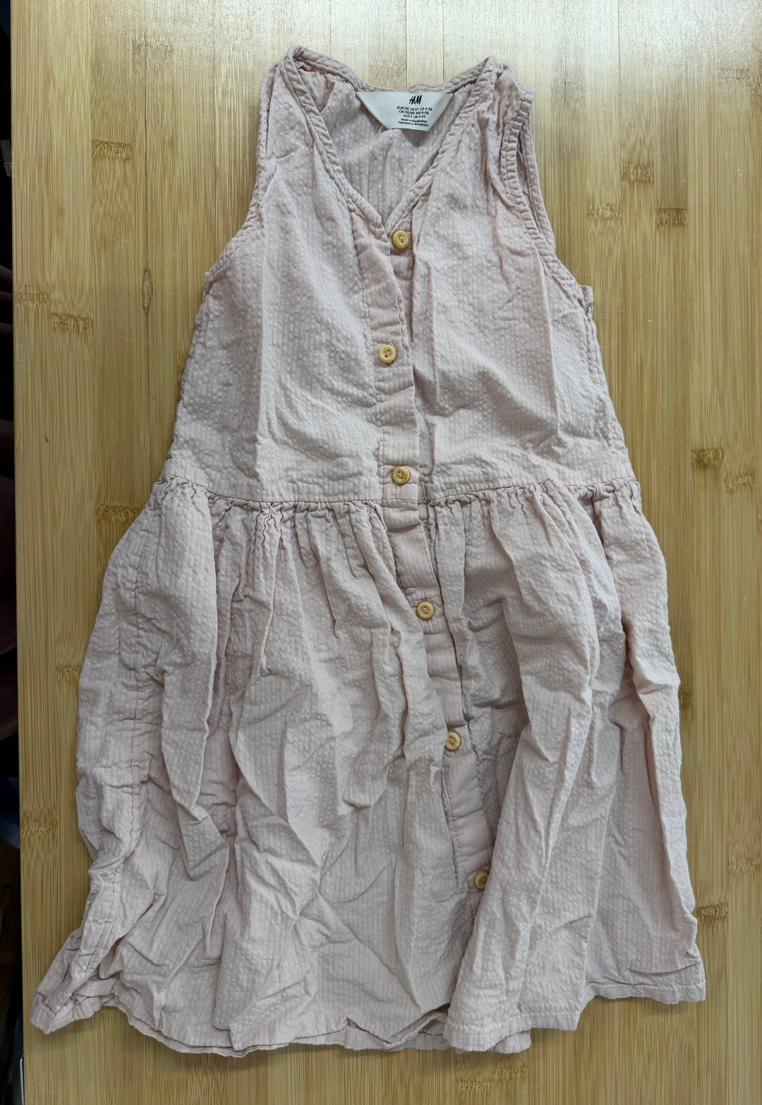 H&M Button-Up Sleeveless Dress – 4-5 Years | Light Pink | 100% Cotton