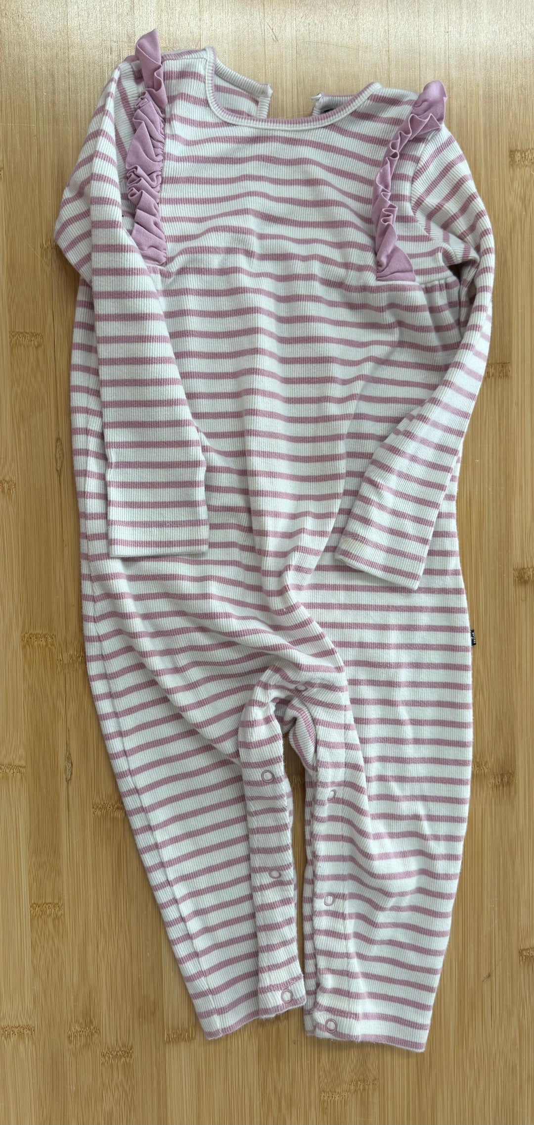 Lola and Taylor One Piece Romper – 2/3 | Purple and White Ribbed Stripe