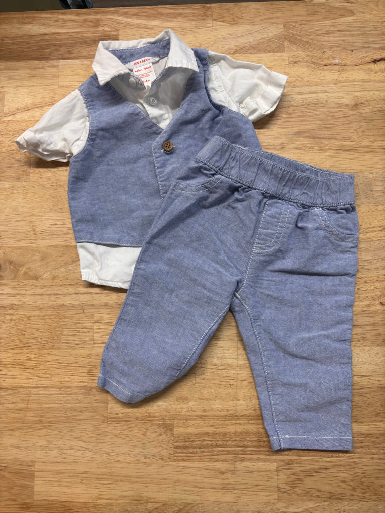 Joe Fresh Faux-Suit Outfit – Size 3-6M Blue Chambray