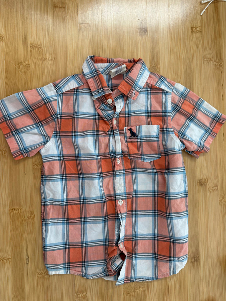 Healthtex Striped Button-Up Shirt – 4T | Orange & Blue 100% Cotton Short Sleeve