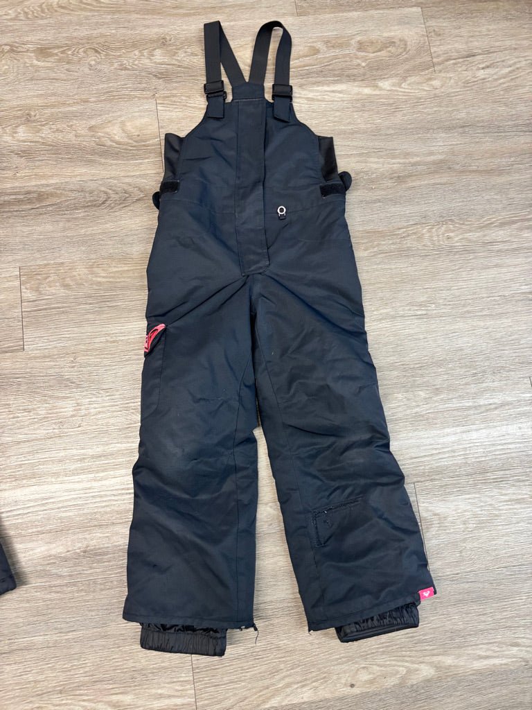 Roxy Black Bib Snowpants Pink Logo | Size T6/7 PLAY - Nest and Sprout-Consignment