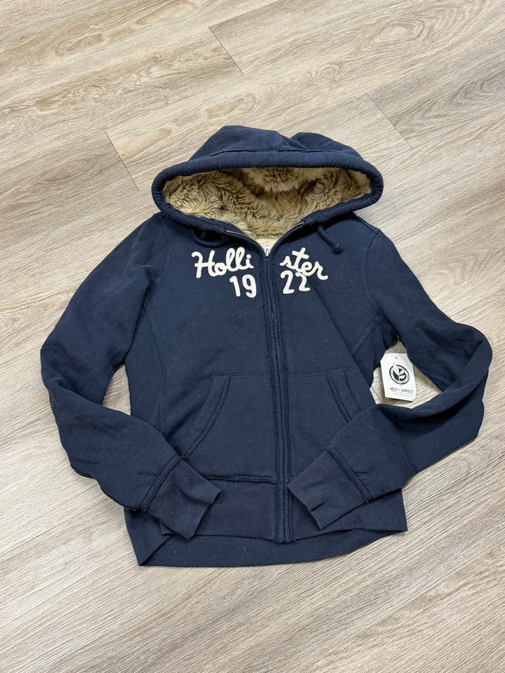 Hollister Zip Up Hoodie – Adult Small | Navy | Faux Fur Lined