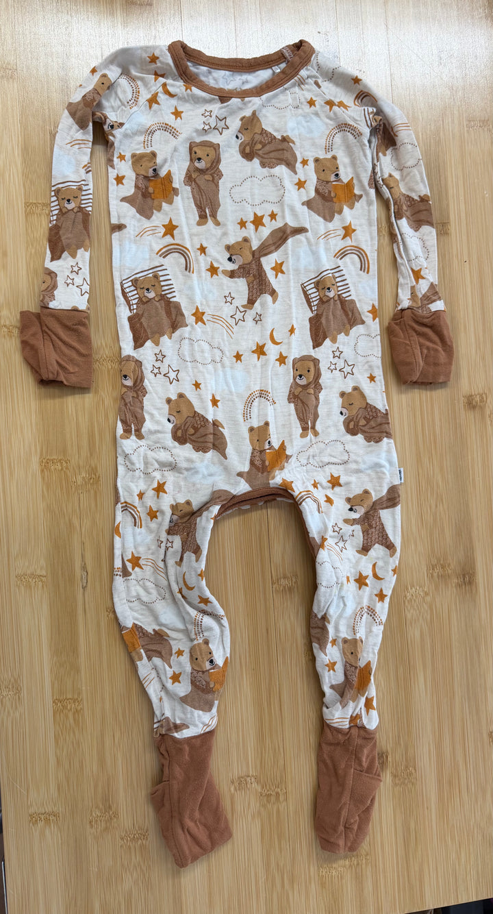Little Sleepies Brown Bear Romper Sleeper – 12–18M | Footless Turnover Hands & Feet Crotch Zip | Play