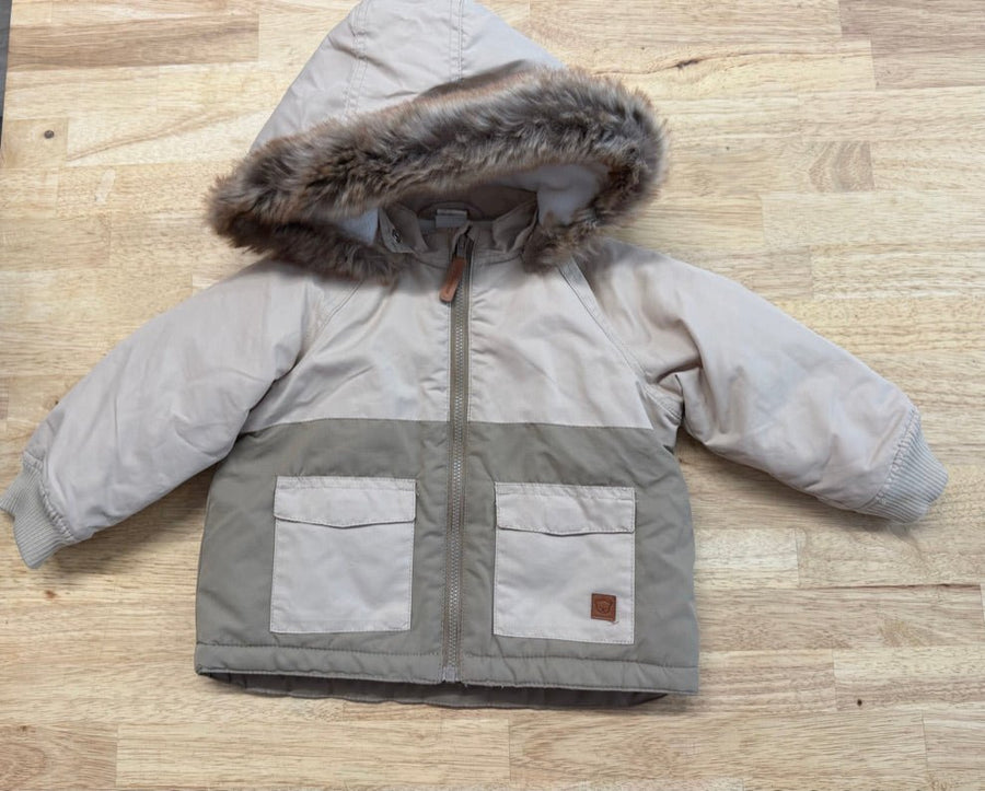 H&M Fleece - Lined Jacket – 6–9M | Beige Faux Fur Snap - Off Hood - Nest and Sprout - Consignment