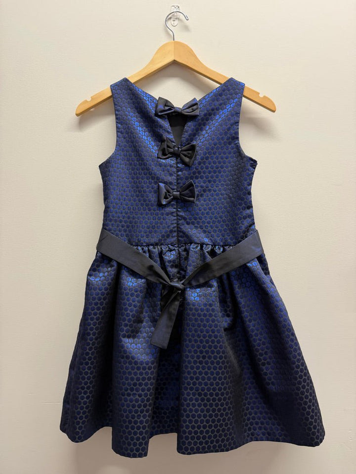 Newberry Dress – 12 | Royal Navy Bow Back Metallic Dot Print - Nest and Sprout-Consignment