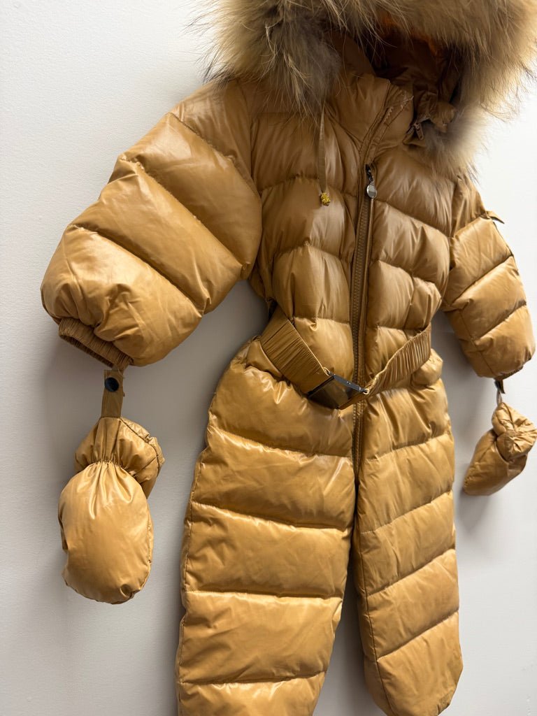 Mi Loves Down-Filled Snowsuit – XL, 18-24M | Beige Real Fur Hood - Nest and Sprout-Consignment