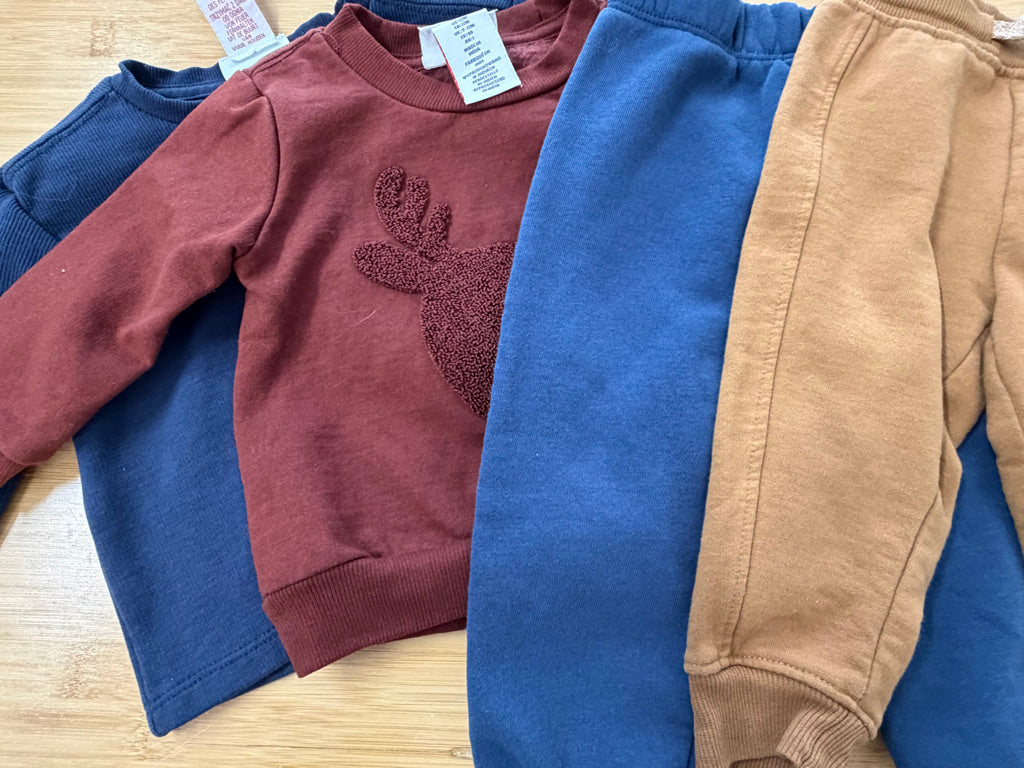 Tommy Bahama 4-Piece Set – 12M | Dark Neutrals Sweatshirt & Pants Boy Fit Like New
