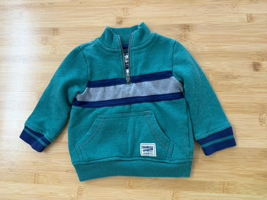 OshKosh Quarter Zip Sweatshirt – 12M | Green & Blue - Nest and Sprout-Consignment