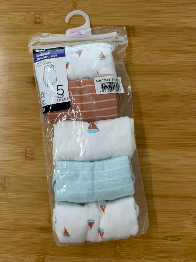 Anko Bodysuit Set – 6–12M | Sailboat 100% Cotton Sleeveless 6-Pack | NWT