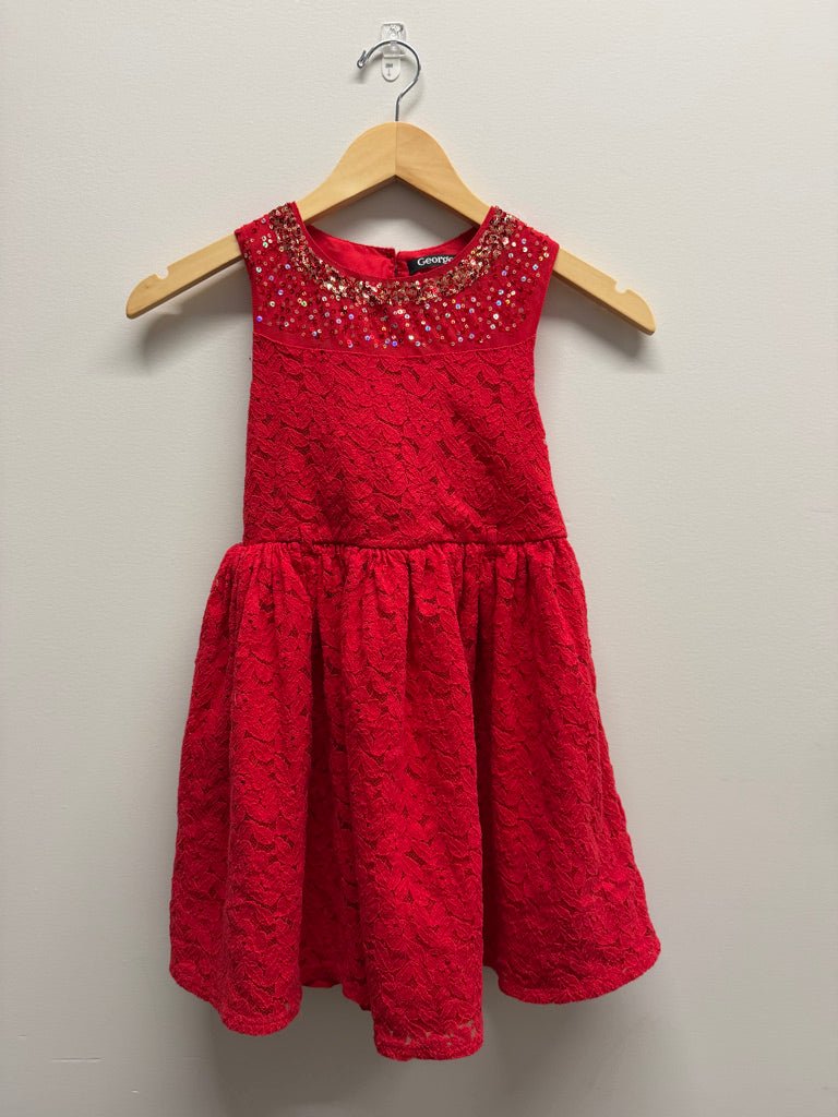 George Dress – 7 | Red Lace Overlay Sequin Collar Sleeveless - Nest and Sprout - Consignment
