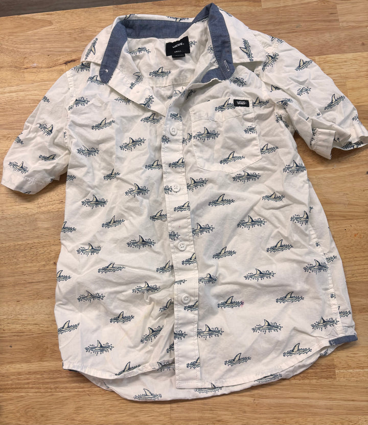 Vans Shark Print Button-Up Shirt Small imperfect