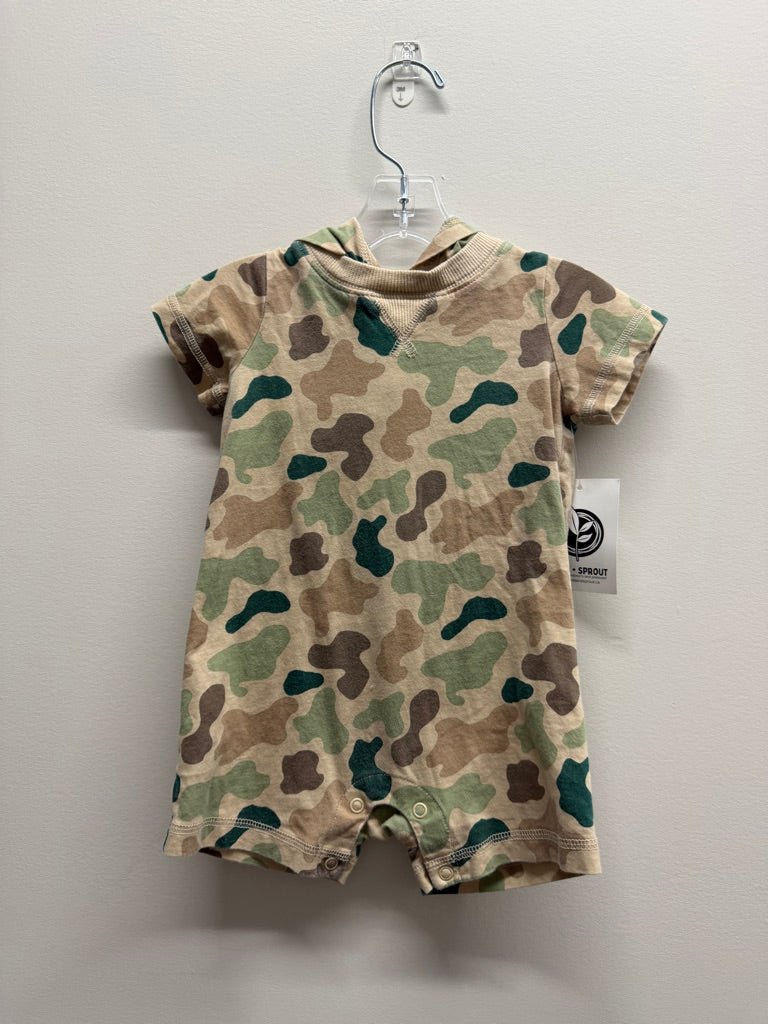 Carter's Camo Hooded Romper – 12M | Lightweight Short Snap - Nest and Sprout-Consignment