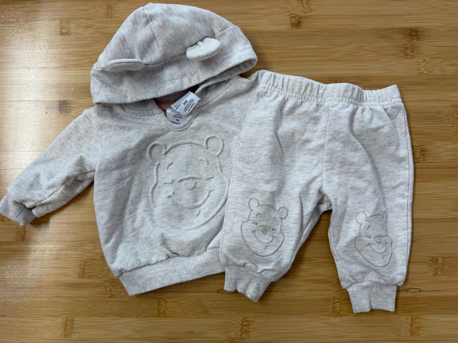 Disney Winnie the Pooh Two-Piece Set – 3M | Oatmeal Embossed Pooh Face Hoodie & Pants Lightweight - Nest and Sprout-Consignment