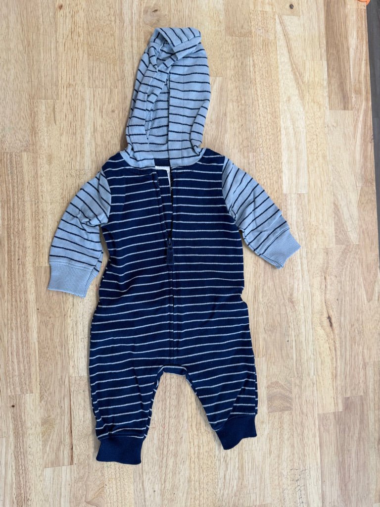 Carter’s Hooded Romper Navy Stripe | Size 3M - Nest and Sprout - Consignment