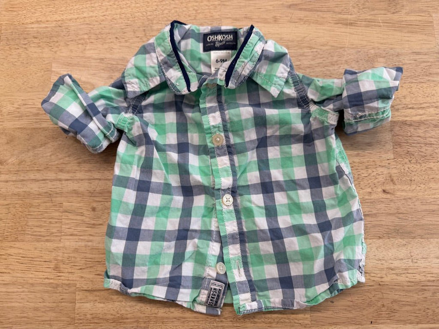 OshKosh Plaid Shirt Green Blue | Size 6–9M - Nest and Sprout - Consignment