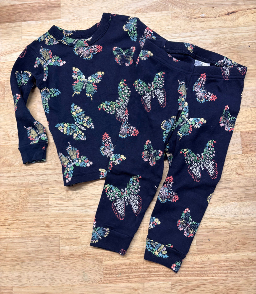 GAP Two-Piece PJ Set – Size 12-18M Navy Butterfly Print