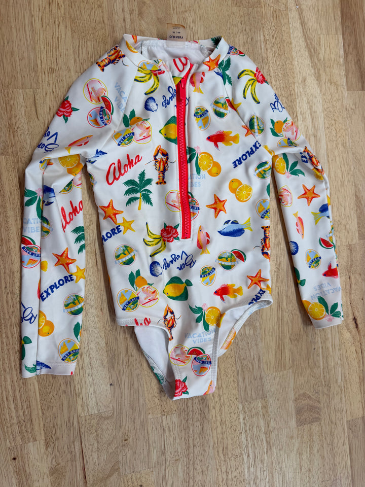 Old Navy One Piece Swimsuit – 4T | Cream | Vacation Print