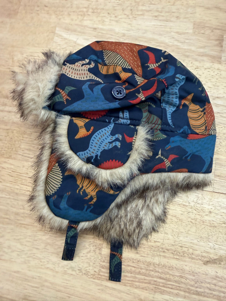 The Children's Place Navy Dinosaur Trapper Hat – 6–12M | Faux Fur