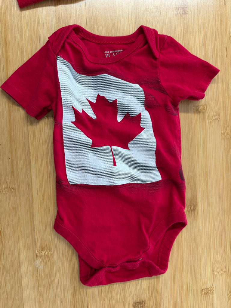 The Children's Place Canada Flag Bodysuit – 6–9M | Red Short Sleeve | Holiday