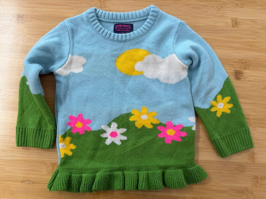Frendz Knit Sweater – 12–18M | Light Blue Green Floral - Nest and Sprout - Consignment