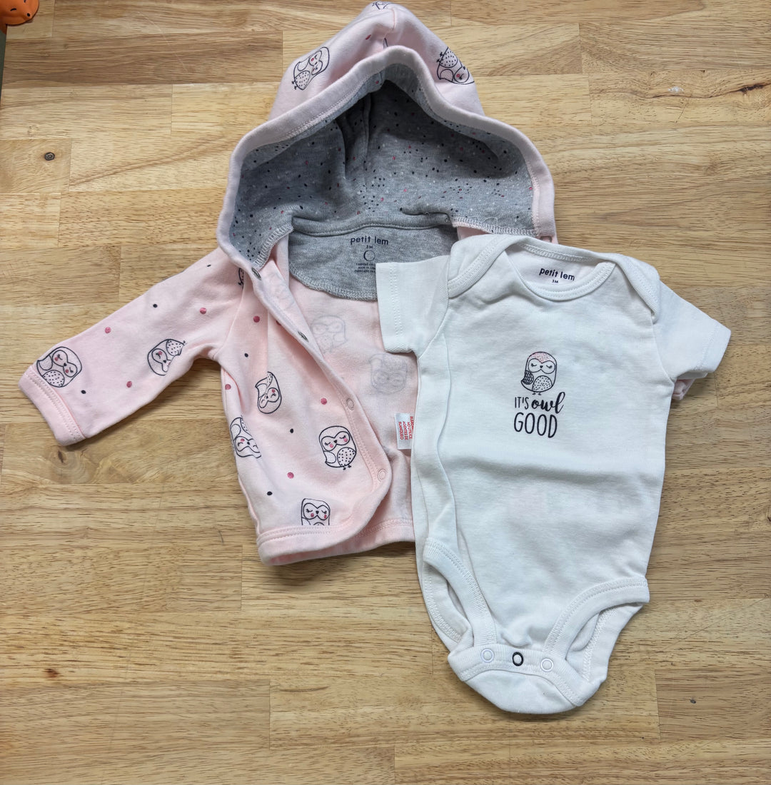 Petit Lem Set – 3M Owl Good Bodysuit & Cardigan