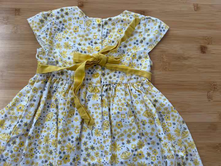 Max Girls Floral Dress – 18–24M | Yellow Lemon Print Yellow Belt Button-Back