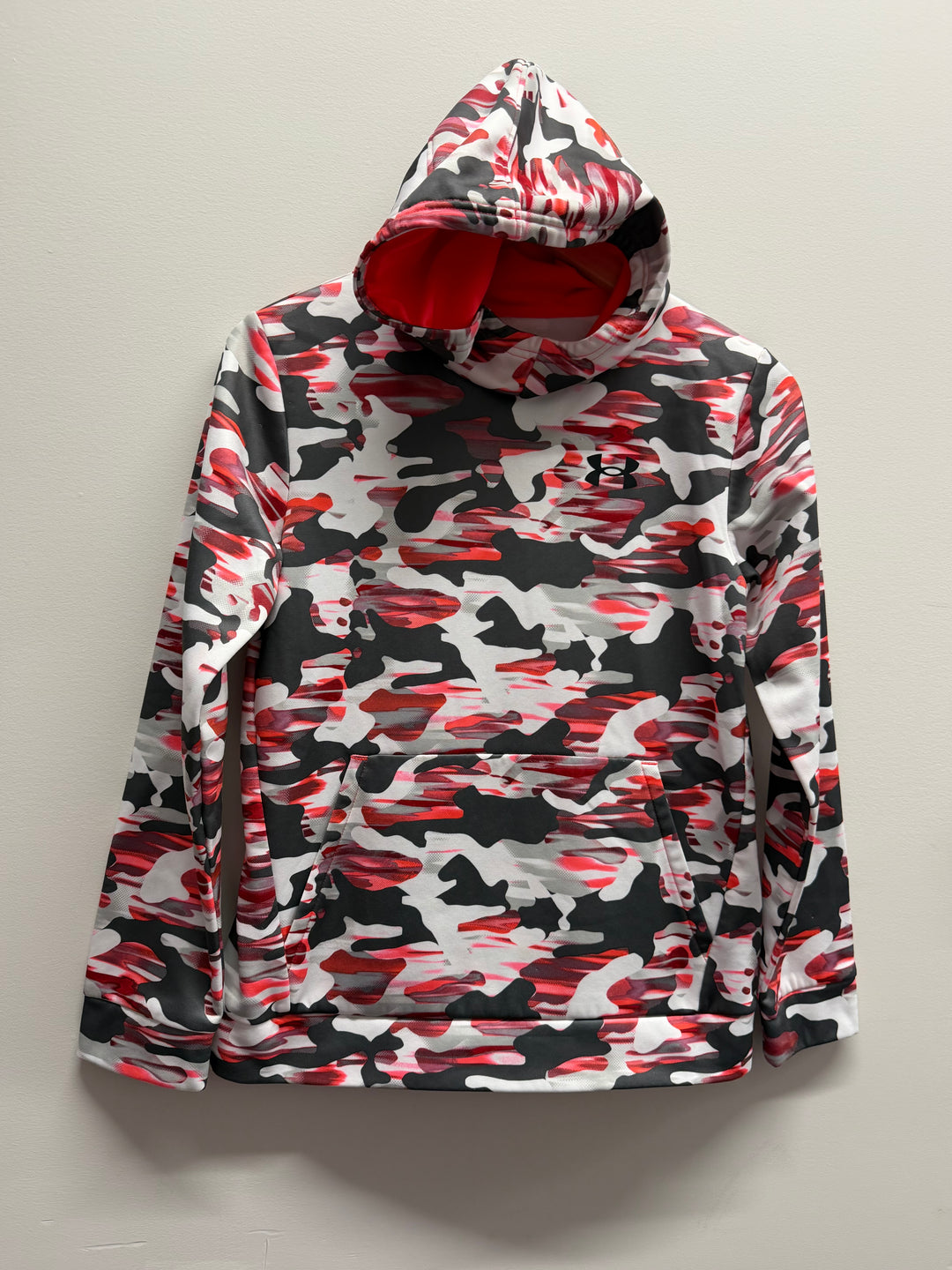 Under Armour Camo Hoodie – Youth L | Orange & Grey Loose Fit