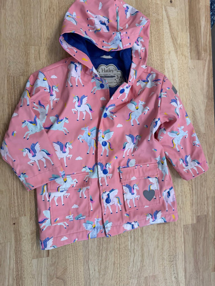 Hatley Rain Jacket – 3 | Pink Pegasus Terry Cloth Blue Lining - Nest and Sprout-Consignment