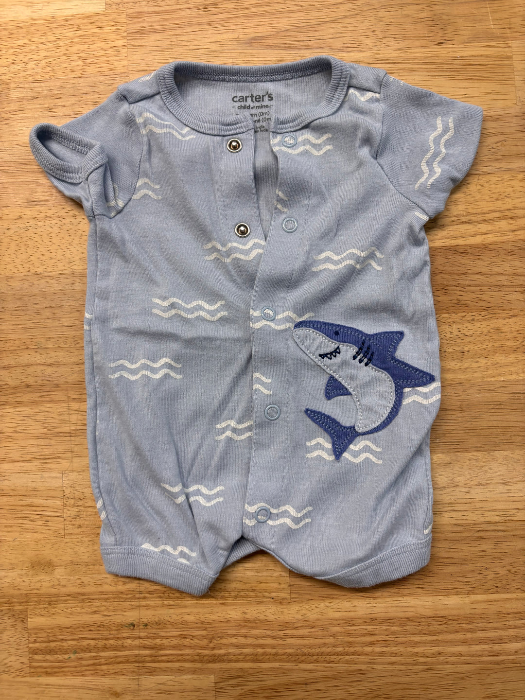 Child of Mine Shark Romper – Light Blue – Newborn