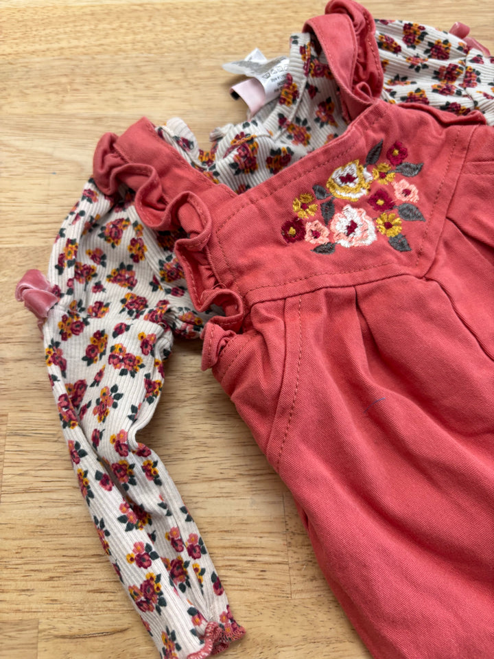 Little Lass 6-9M Overalls Set – Peach Floral