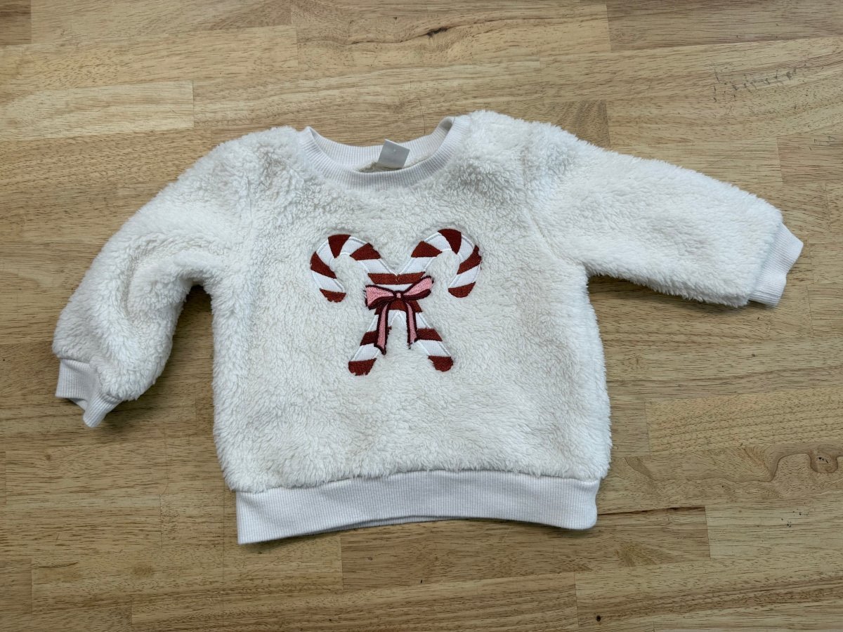PL Baby Fleece Sweatshirt – 12M | Candy Cane Print - Nest and Sprout - Consignment
