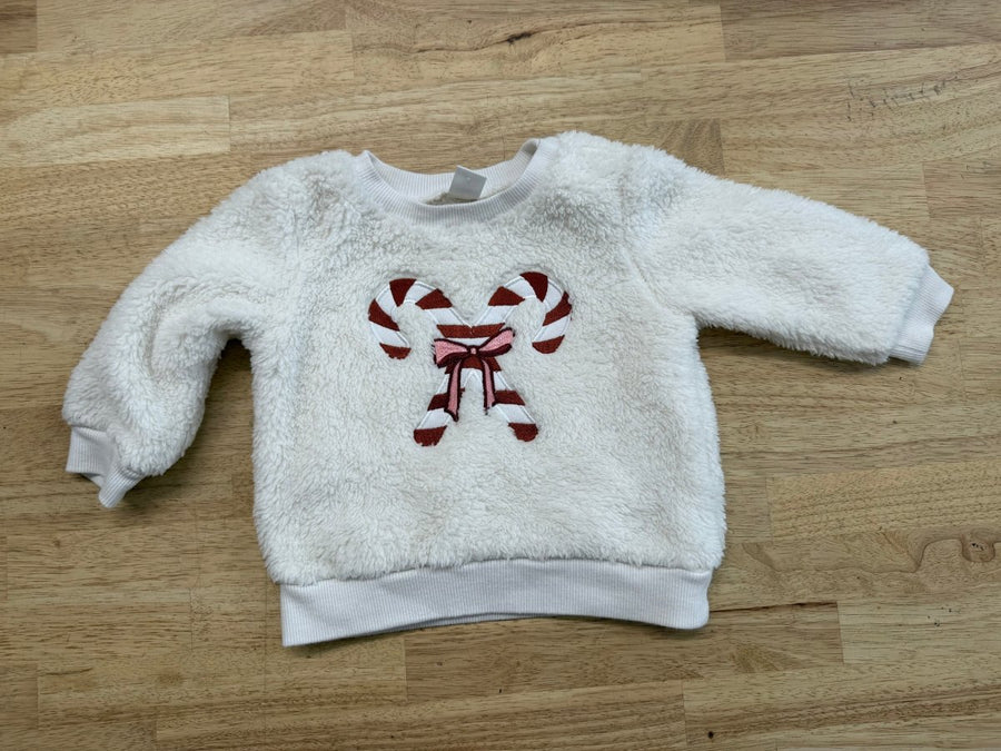 PL Baby Fleece Sweatshirt – 12M | Candy Cane Print - Nest and Sprout - Consignment