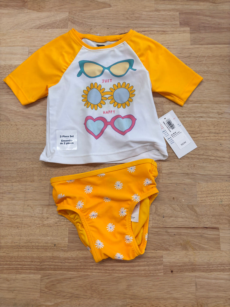Old Navy 12–18M Two-Piece Swimsuit – Yellow & White (NWT)
