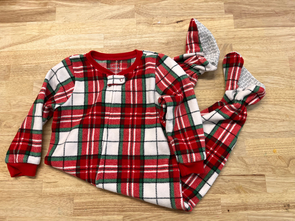 Carters 2T Red & Green Plaid Footed Fleece Sleeper
