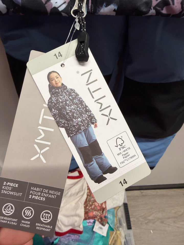 XMTN Snow Suit Set – 14 | Blue Snow Pants & Black Blue Floral Jacket | NWT