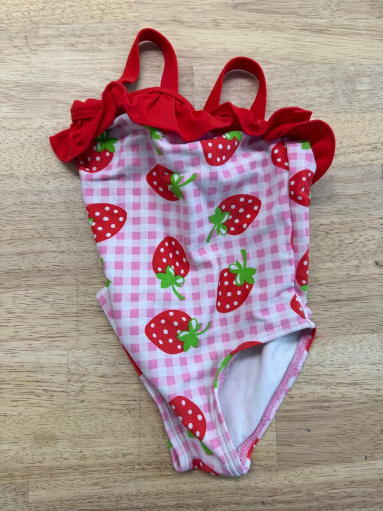 George Gingham Bodysuit – 3–6M | Pink Strawberry Print - Nest and Sprout - Consignment