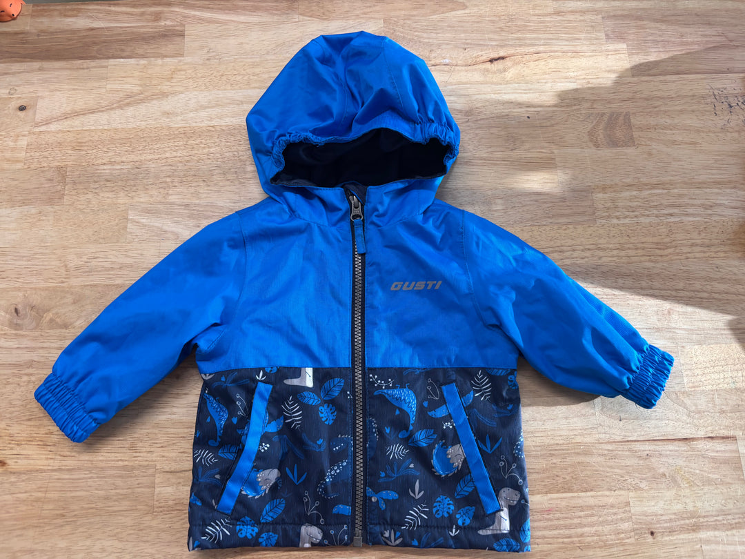 Gusti Fleece-Lined Lightweight Jacket Blue Dinosaur Print 12M
