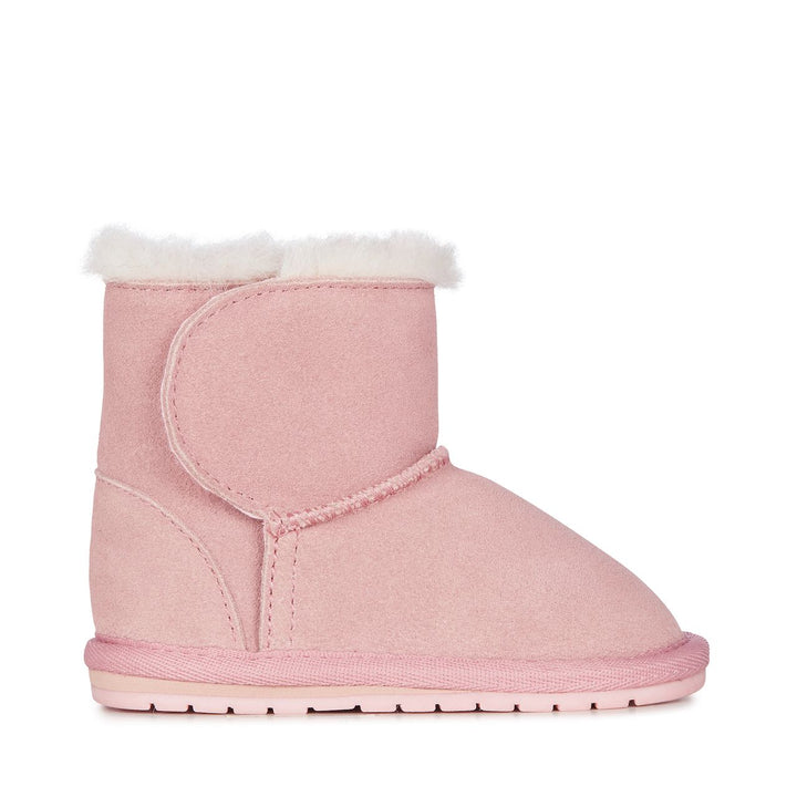 Pink Toddler Winter boot with side view of velcro version