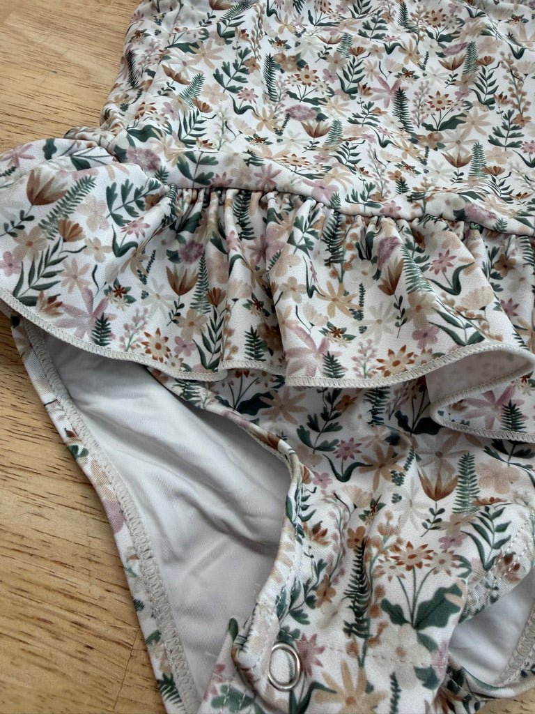 Current Tyed Ruffle Swimsuit – 12–24M | Wildflower Print Snap Crotch - Nest and Sprout - Consignment