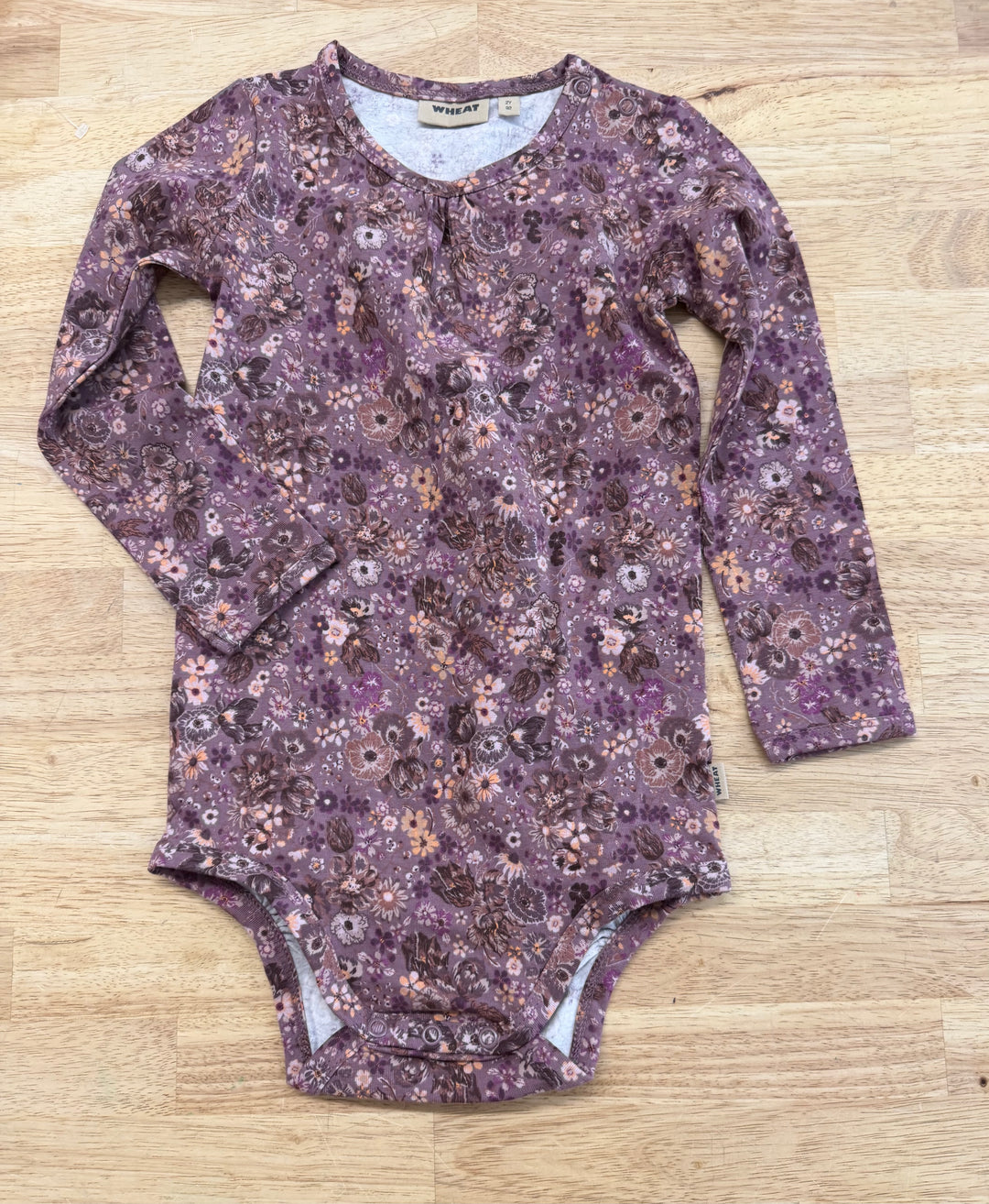 Wheat Bodysuit – 2Y | Floral on Light Purple Long Sleeve