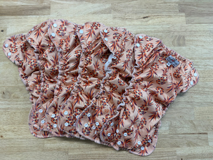 AppleCheeks Pocket Diaper Bundle – Size 2 | Coral Pineapple Print