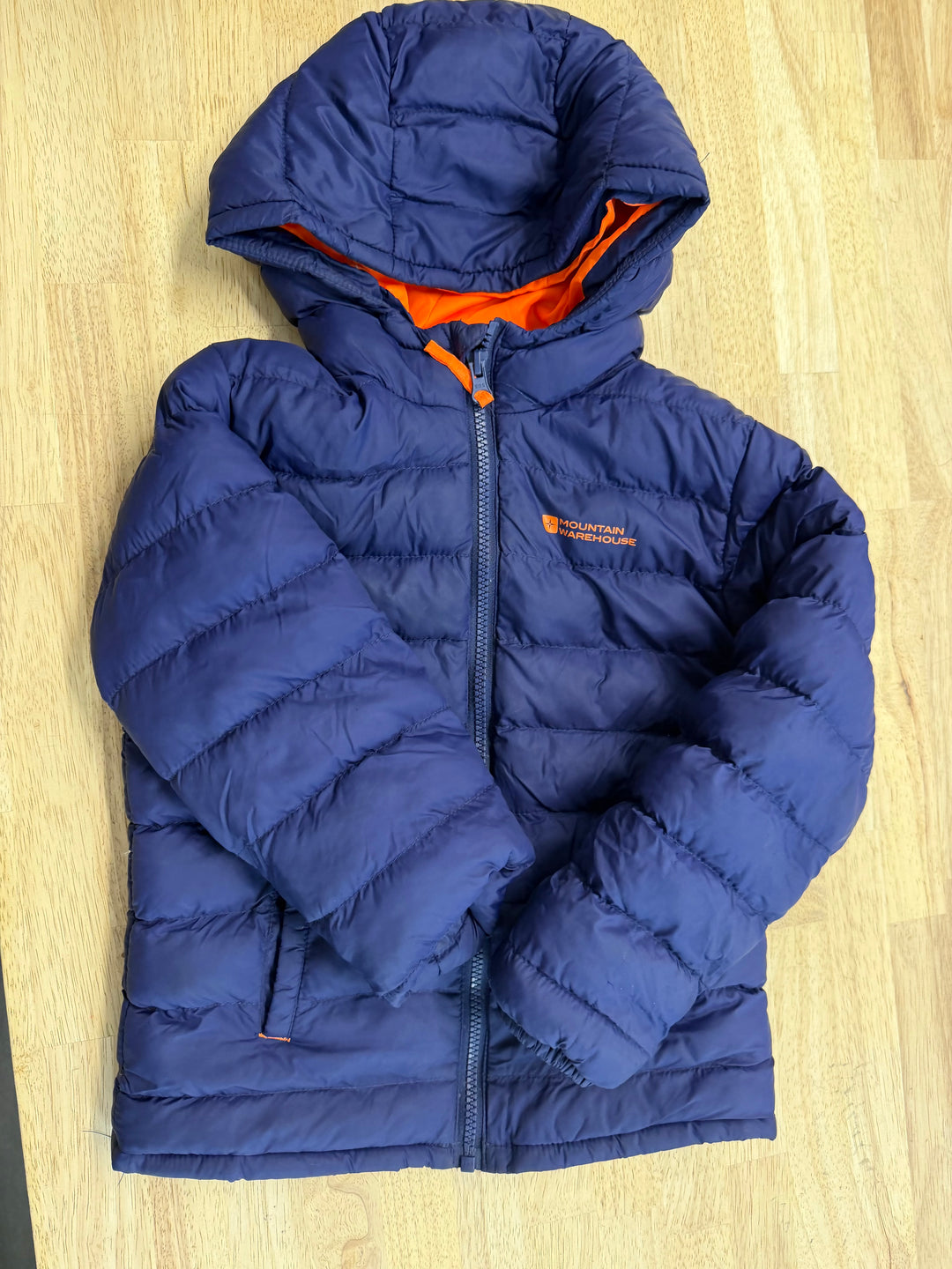 Mountain Warehouse Puffer Jacket – 5/6Y | Blue Bright Orange Inner